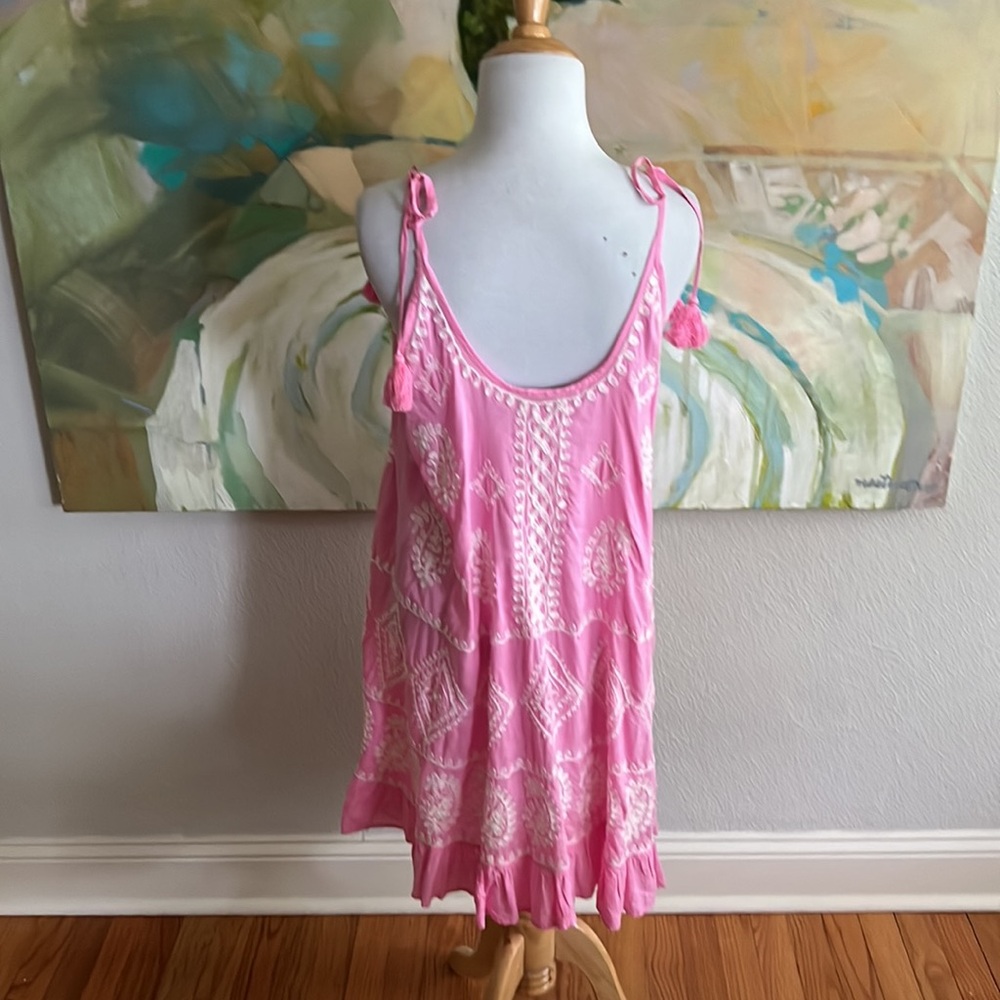 Pranella Dress Embroidered Pink Cover Up Greek Tasseled Size 2 / medium - Picture 10 of 17